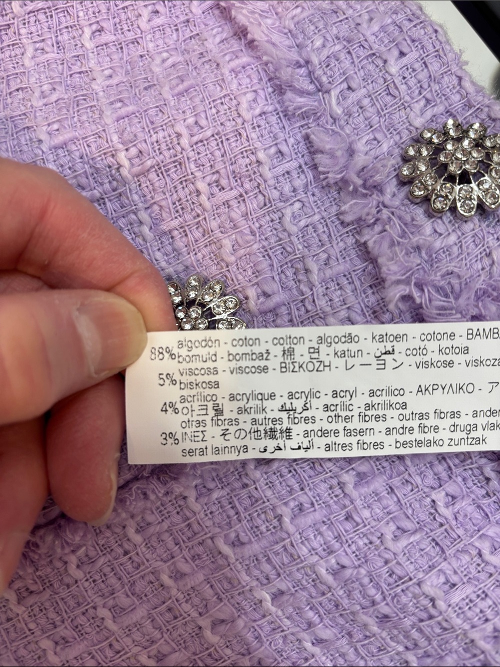 NWT ZARA Lilac Tweed Pencil Skirt with Decorative Crystal Buttons - Picture 7 of 8